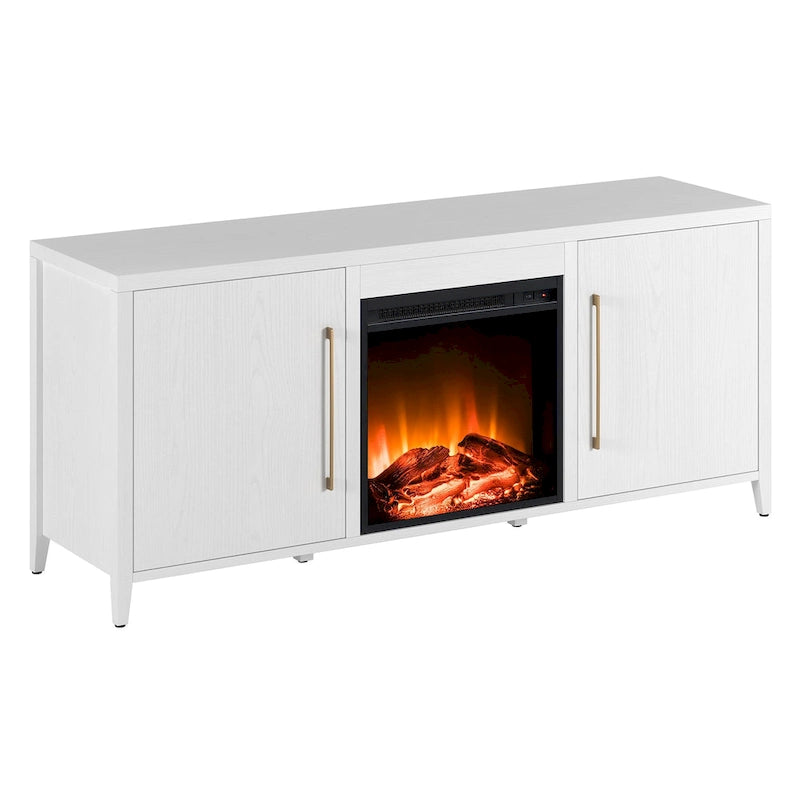 Rectangular TV Stand with Electric Fireplace – Black Grain / White / Charcoal Gray, Modern Style, Fits TVs up to 65 Inches