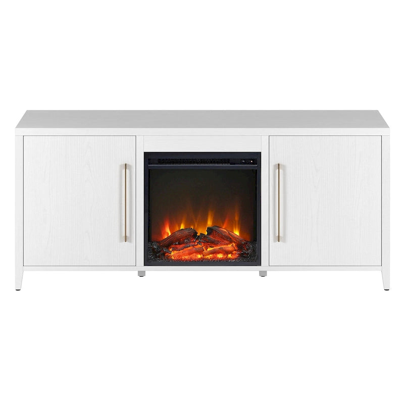Rectangular TV Stand with Electric Fireplace – Black Grain / White / Charcoal Gray, Modern Style, Fits TVs up to 65 Inches