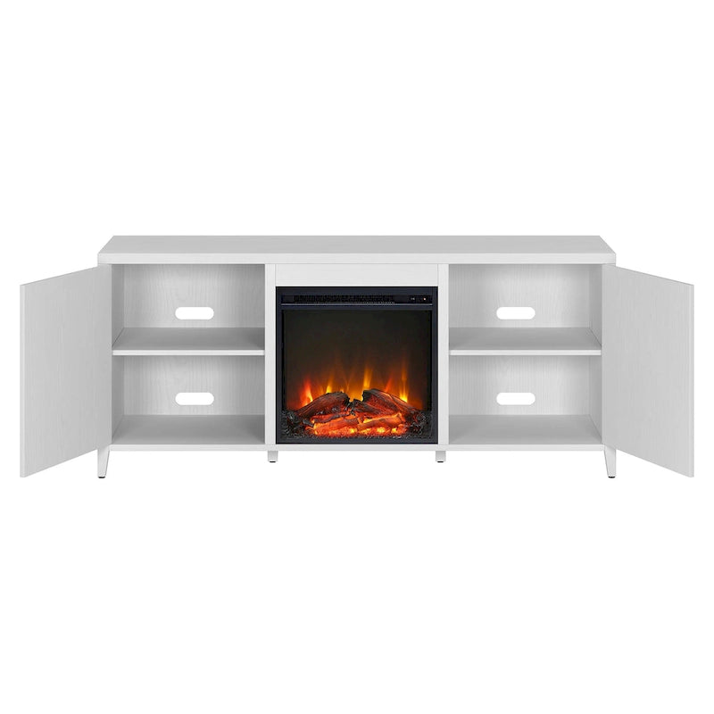 Rectangular TV Stand with Electric Fireplace – Black Grain / White / Charcoal Gray, Modern Style, Fits TVs up to 65 Inches