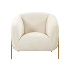 Velvet Accent Chair – Cream / Grey, Matte Gold Legs, Handmade, Seats 1
