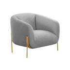 Velvet Accent Chair – Cream / Grey, Matte Gold Legs, Handmade, Seats 1