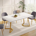Dining Table – White & Gold / Brown / Grey, Faux Marble Top, Metal Frame, Adjustable Feet, Modern Style