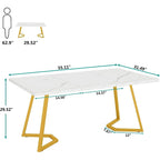 Dining Table – White & Gold / Brown / Grey, Faux Marble Top, Metal Frame, Adjustable Feet, Modern Style