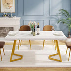 Dining Table – White & Gold / Brown / Grey, Faux Marble Top, Metal Frame, Adjustable Feet, Modern Style