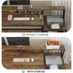 L-Shaped Corner Desk – Brown, RGB LED Strip, File Drawer, Monitor Shelf, Power Outlet, Seats 2