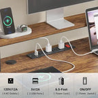 L-Shaped Corner Desk – Brown, RGB LED Strip, File Drawer, Monitor Shelf, Power Outlet, Seats 2