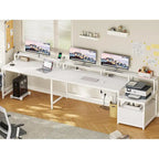 L-Shaped Corner Desk – Brown, RGB LED Strip, File Drawer, Monitor Shelf, Power Outlet, Seats 2