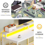 L-Shaped Corner Desk – Brown, RGB LED Strip, File Drawer, Monitor Shelf, Power Outlet, Seats 2