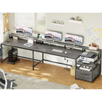L-Shaped Corner Desk – Brown, RGB LED Strip, File Drawer, Monitor Shelf, Power Outlet, Seats 2
