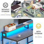 L-Shaped Corner Desk – Brown, RGB LED Strip, File Drawer, Monitor Shelf, Power Outlet, Seats 2