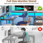 L-Shaped Corner Desk – Brown, RGB LED Strip, File Drawer, Monitor Shelf, Power Outlet, Seats 2