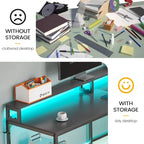 L-Shaped Corner Desk – Brown, RGB LED Strip, File Drawer, Monitor Shelf, Power Outlet, Seats 2