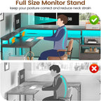 L-Shaped Corner Desk – Brown, RGB LED Strip, File Drawer, Monitor Shelf, Power Outlet, Seats 2