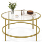 Costway 36  Round Coffee Table Tempered Glass Tabletop Metal Frame - See Details
