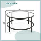 36-Inch Round Coffee Table – Golden, Tempered Glass Top, Metal Frame, Modern Style