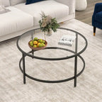 36-Inch Round Coffee Table – Golden, Tempered Glass Top, Metal Frame, Modern Style