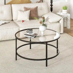 36-Inch Round Coffee Table – Golden, Tempered Glass Top, Metal Frame, Modern Style