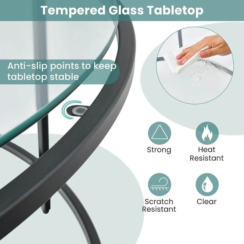 36-Inch Round Coffee Table – Golden, Tempered Glass Top, Metal Frame, Modern Style