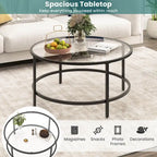 36-Inch Round Coffee Table – Golden, Tempered Glass Top, Metal Frame, Modern Style