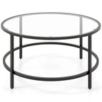 36-Inch Round Coffee Table – Golden, Tempered Glass Top, Metal Frame, Modern Style