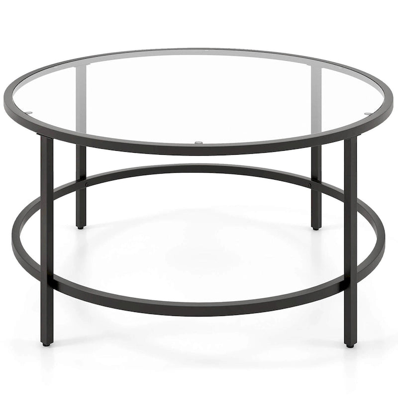 36-Inch Round Coffee Table – Golden, Tempered Glass Top, Metal Frame, Modern Style