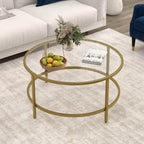 36-Inch Round Coffee Table – Golden, Tempered Glass Top, Metal Frame, Modern Style
