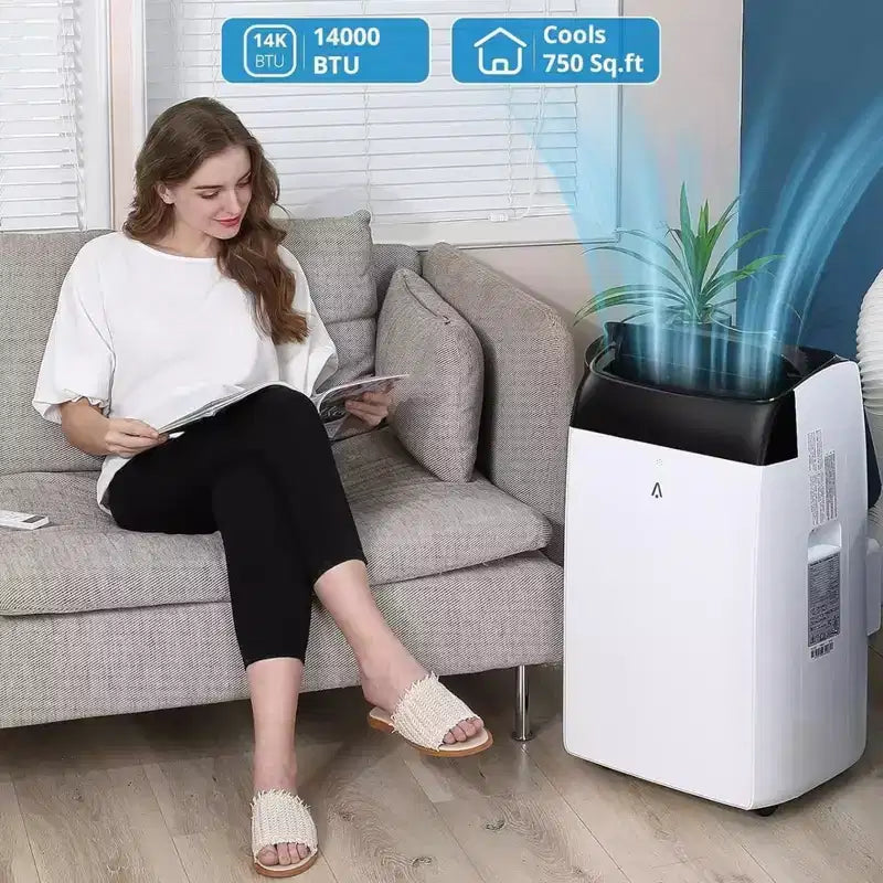 GustoWave 14000 BTU Klimaanlage mit Fernbedienung, tragbares AC-Gerät für Räume bis zu 70 m², Weiß/Schwarz