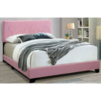 Queen Upholstered Bed – Bubblegum Pink, Faux Leather, Modern Style, Sleeps 1