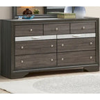 9-Drawer Bedroom Dresser – Charcoal Grey / Black / White, Wood-Look Finish, Felt-Lined Accessory Drawer