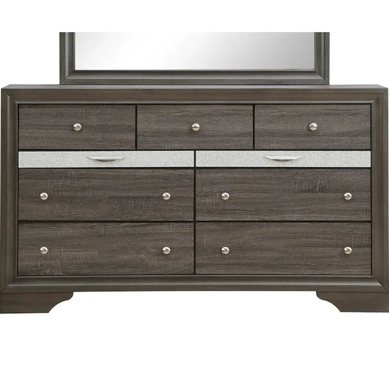 9-Drawer Bedroom Dresser – Charcoal Grey / Black / White, Wood-Look Finish, Felt-Lined Accessory Drawer