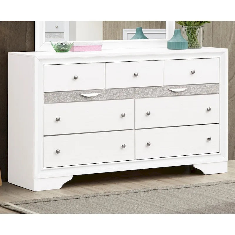 9-Drawer Bedroom Dresser – Charcoal Grey / Black / White, Wood-Look Finish, Felt-Lined Accessory Drawer