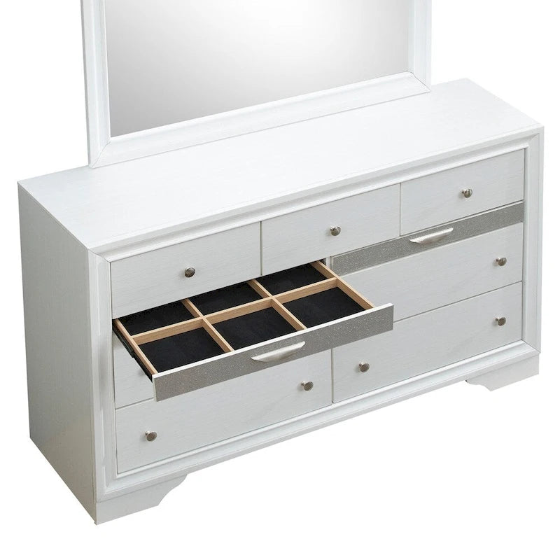 9-Drawer Bedroom Dresser – Charcoal Grey / Black / White, Wood-Look Finish, Felt-Lined Accessory Drawer