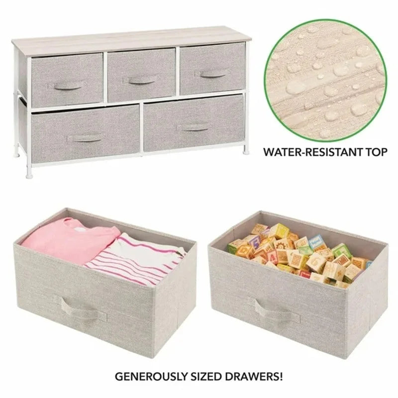 Fabric Storage Dresser – Pink / Light Pink Rose Gold / Linen / Espresso, Steel Frame, Removable Drawers