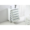 5-Drawer Chest – Antique White / Silver, Beveled Mirror Panels, Crystal Knobs, Hand-Painted Finish