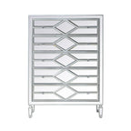 5-Drawer Chest – Antique White / Silver, Beveled Mirror Panels, Crystal Knobs, Hand-Painted Finish