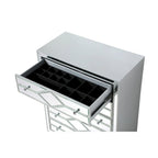 5-Drawer Chest – Antique White / Silver, Beveled Mirror Panels, Crystal Knobs, Hand-Painted Finish