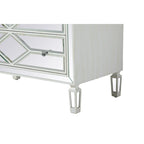 5-Drawer Chest – Antique White / Silver, Beveled Mirror Panels, Crystal Knobs, Hand-Painted Finish