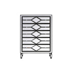 5-Drawer Chest – Antique White / Silver, Beveled Mirror Panels, Crystal Knobs, Hand-Painted Finish