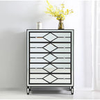 5-Drawer Chest – Antique White / Silver, Beveled Mirror Panels, Crystal Knobs, Hand-Painted Finish