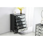 5-Drawer Chest – Antique White / Silver, Beveled Mirror Panels, Crystal Knobs, Hand-Painted Finish
