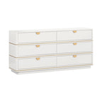 6-Drawer Dresser – Grey / Black / Cream, Acacia Wood, Brass Pulls, Art Deco Style