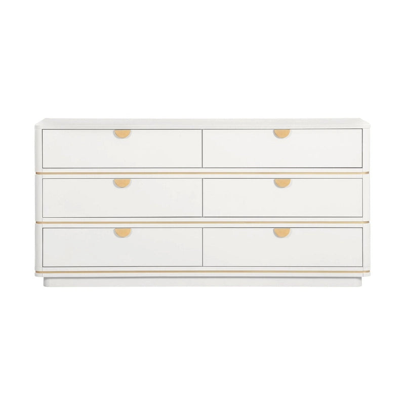 6-Drawer Dresser – Grey / Black / Cream, Acacia Wood, Brass Pulls, Art Deco Style
