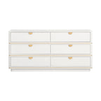 6-Drawer Dresser – Grey / Black / Cream, Acacia Wood, Brass Pulls, Art Deco Style
