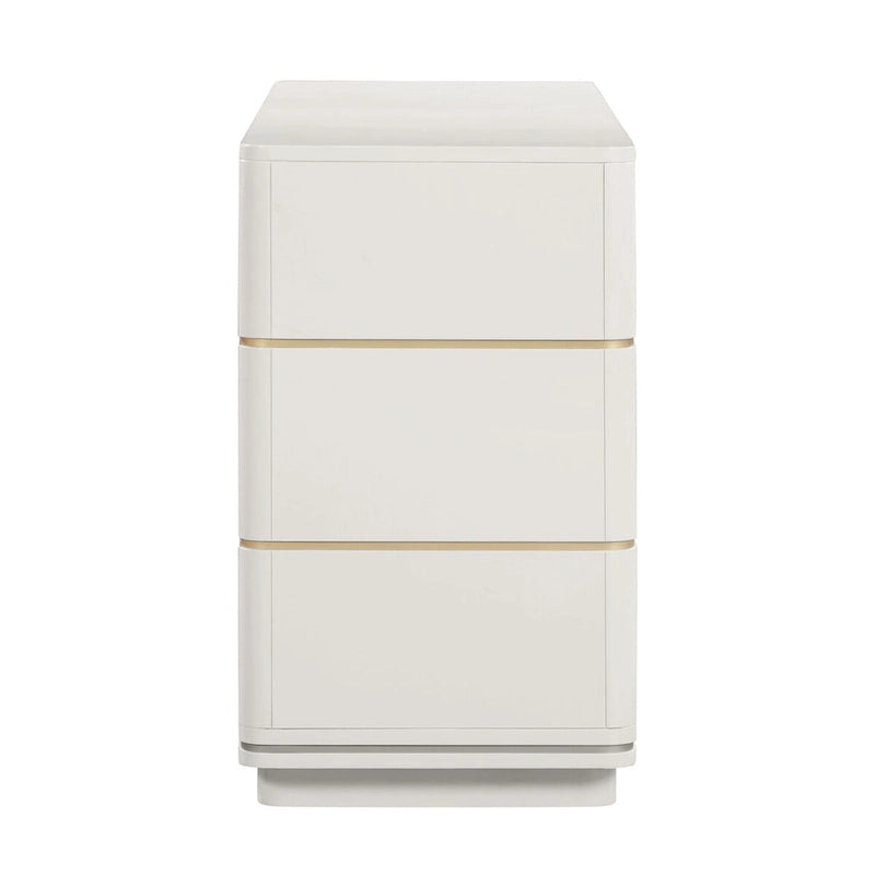6-Drawer Dresser – Grey / Black / Cream, Acacia Wood, Brass Pulls, Art Deco Style