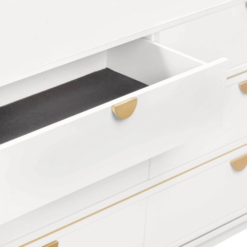 6-Drawer Dresser – Grey / Black / Cream, Acacia Wood, Brass Pulls, Art Deco Style