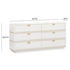 6-Drawer Dresser – Grey / Black / Cream, Acacia Wood, Brass Pulls, Art Deco Style