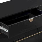 6-Drawer Dresser – Grey / Black / Cream, Acacia Wood, Brass Pulls, Art Deco Style