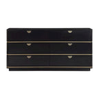 6-Drawer Dresser – Grey / Black / Cream, Acacia Wood, Brass Pulls, Art Deco Style