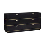6-Drawer Dresser – Grey / Black / Cream, Acacia Wood, Brass Pulls, Art Deco Style