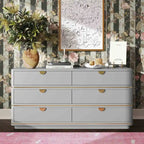 6-Drawer Dresser – Grey / Black / Cream, Acacia Wood, Brass Pulls, Art Deco Style